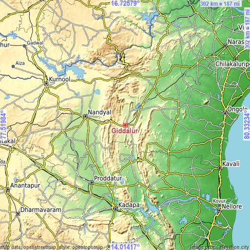 Topographic map of Giddalūr