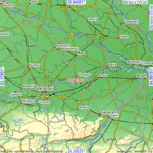 Topographic map of Ghazīpur