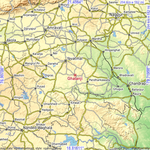 Topographic map of Ghātanji