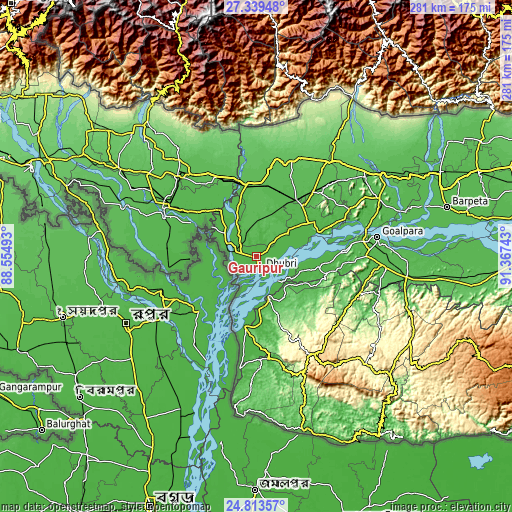 Topographic map of Gauripur