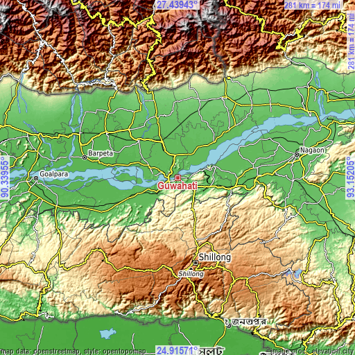Topographic map of Guwahati