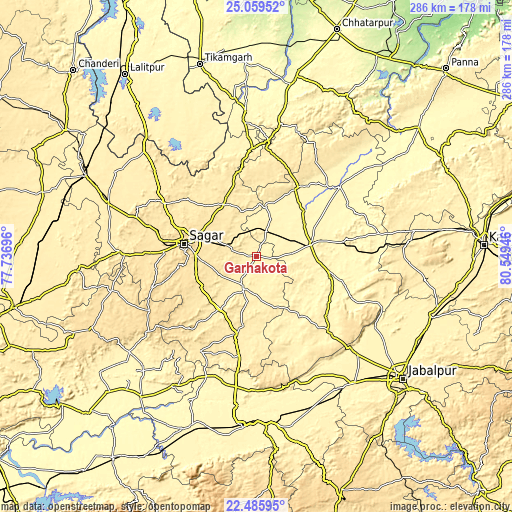 Topographic map of Garhākota