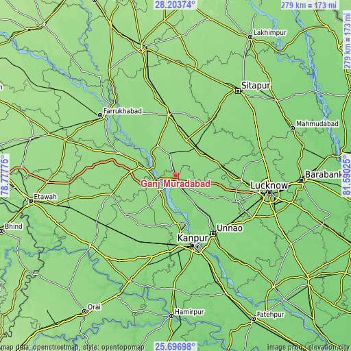 Topographic map of Ganj Murādābād