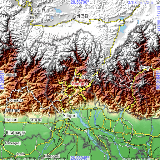 Topographic map of Gangtok
