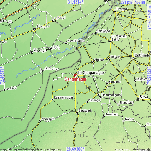 Topographic map of Gangānagar