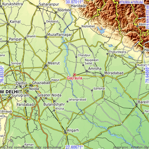 Topographic map of Gajraula