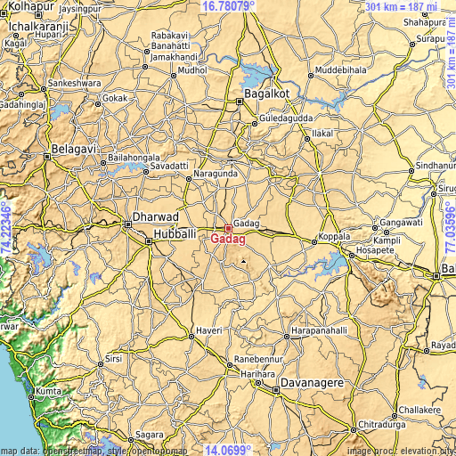 Topographic map of Gadag