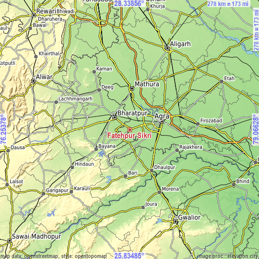 Topographic map of Fatehpur Sīkri