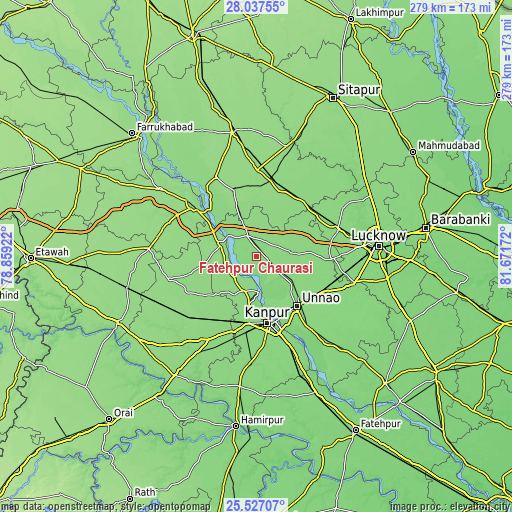 Topographic map of Fatehpur Chaurāsi