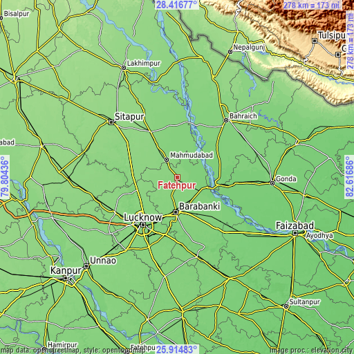 Topographic map of Fatehpur