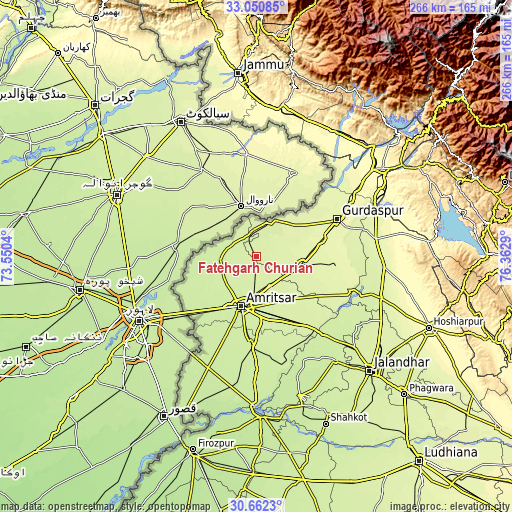 Topographic map of Fatehgarh Chūriān