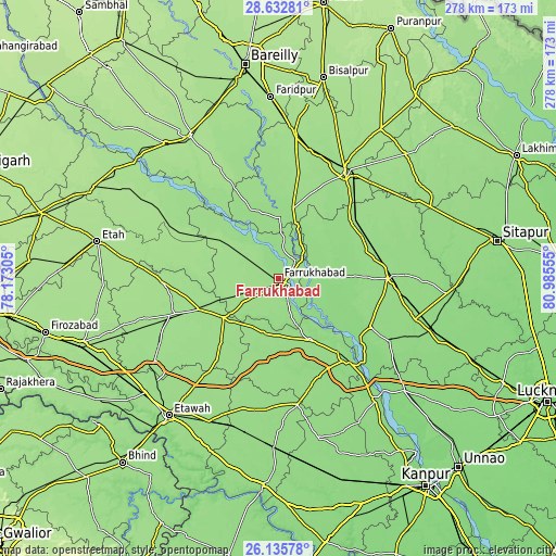 Topographic map of Farrukhābād