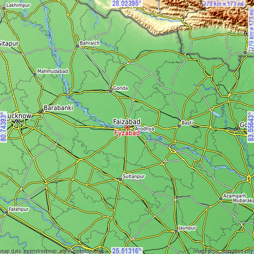 Topographic map of Fyzābād