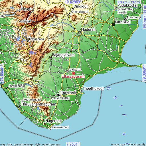 Topographic map of Ettaiyapuram