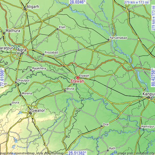 Topographic map of Etāwah