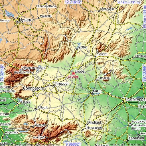 Topographic map of Erode