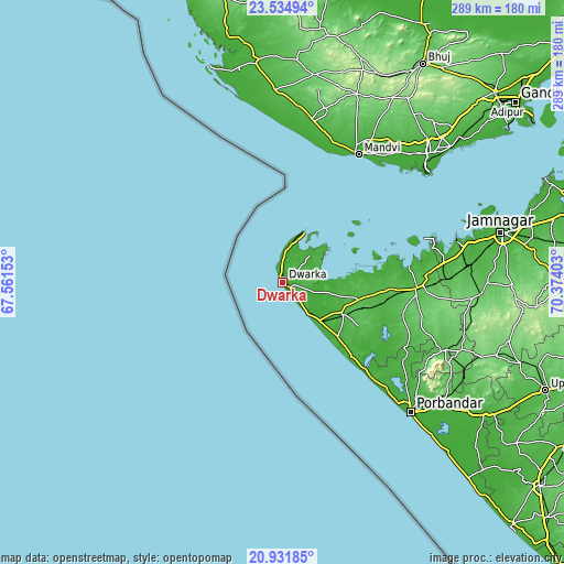 Topographic map of Dwārka