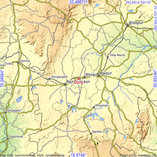 Topographic map of Durg