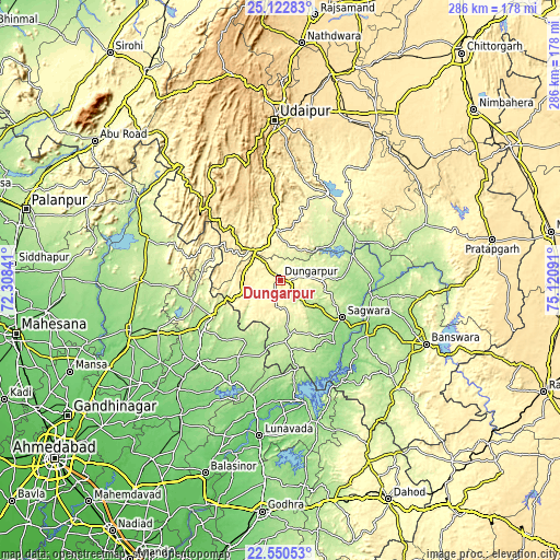 Topographic map of Dūngarpur