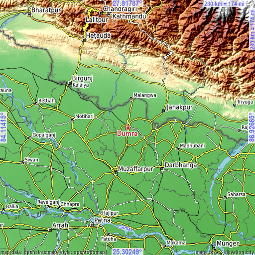 Topographic map of Dumra