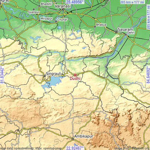 Topographic map of Dūdhi