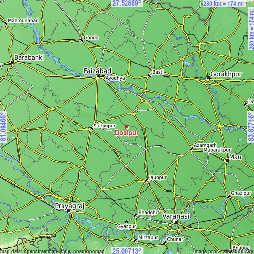 Topographic map of Dostpur
