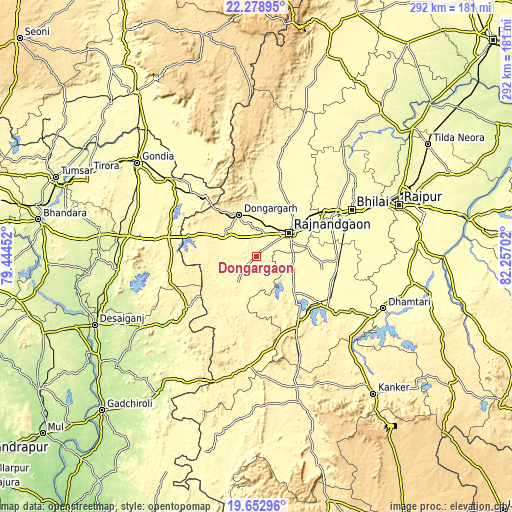 Topographic map of Dongargaon