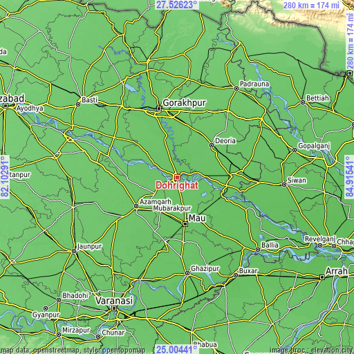 Topographic map of Dohrighāt