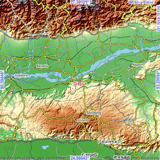 Topographic map of Dispur