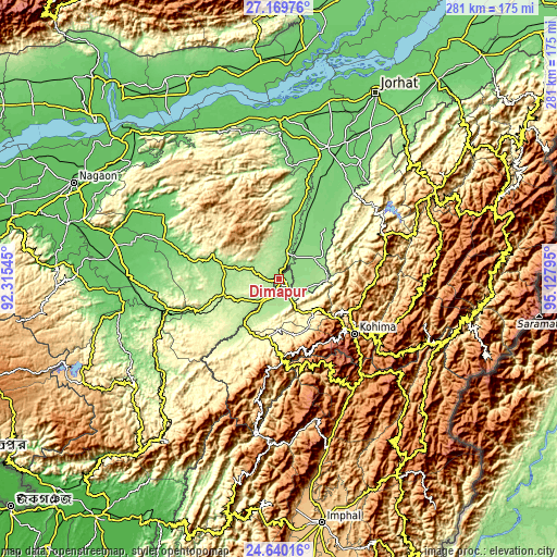 Topographic map of Dimāpur