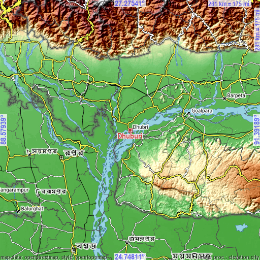 Topographic map of Dhuburi