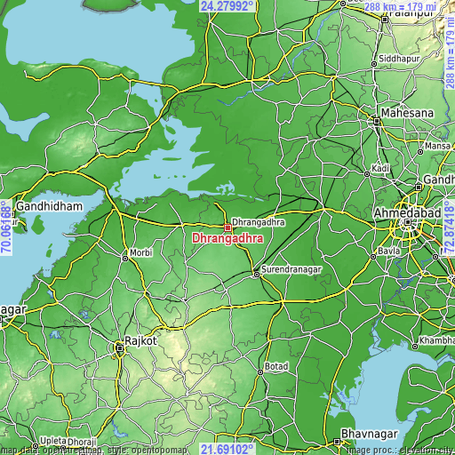 Topographic map of Dhrāngadhra