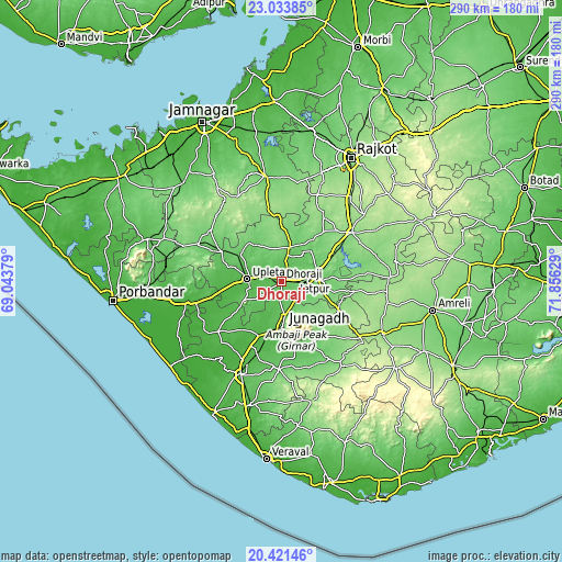 Topographic map of Dhorāji