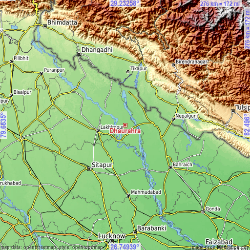 Topographic map of Dhaurahra