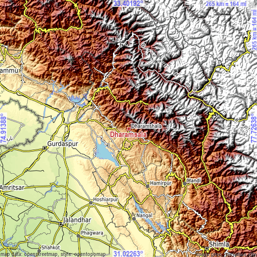 Topographic map of Dharamsala