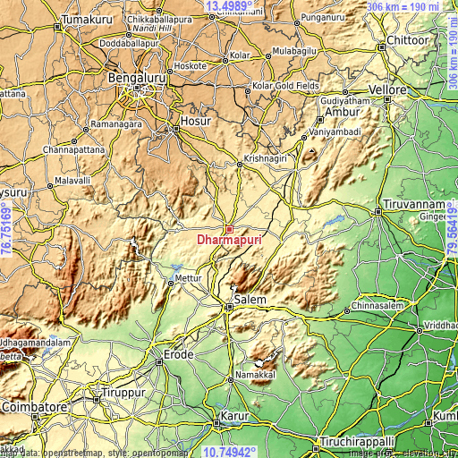 Topographic map of Dharmapuri