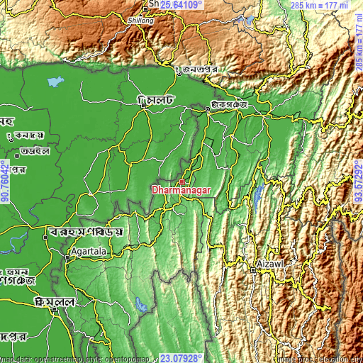 Topographic map of Dharmanagar