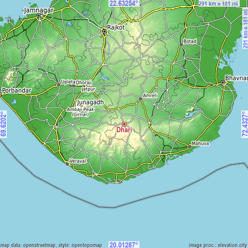 Topographic map of Dhāri