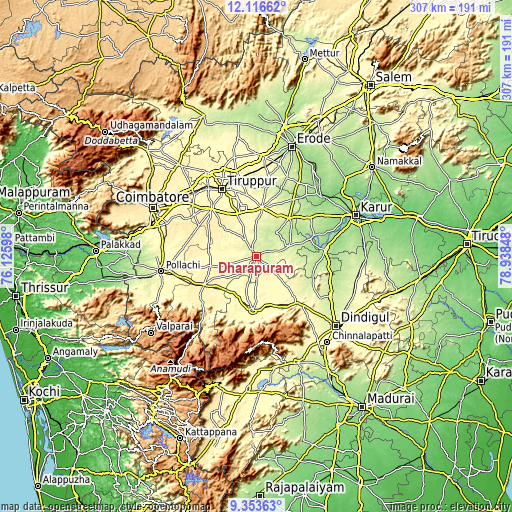 Topographic map of Dharapuram