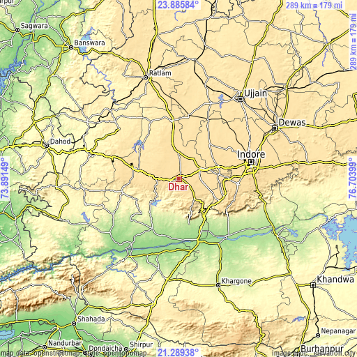 Topographic map of Dhār