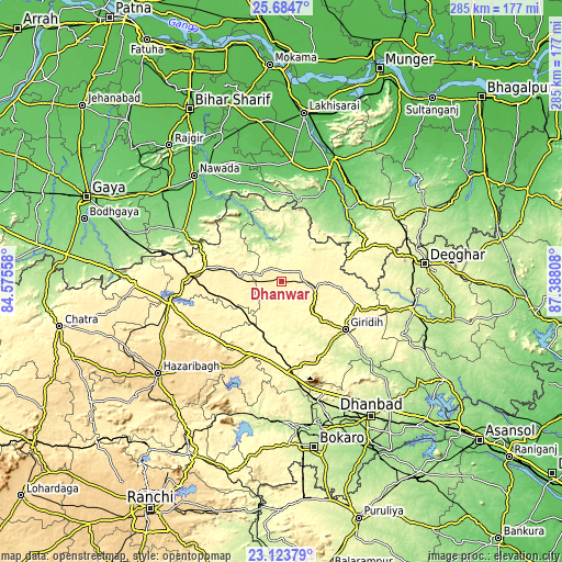 Topographic map of Dhanwār