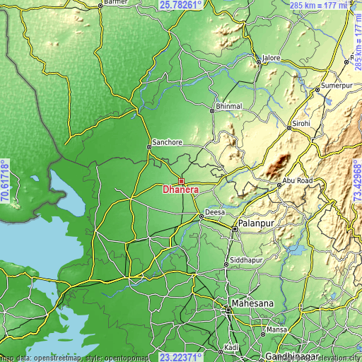 Topographic map of Dhanera