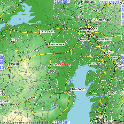 Topographic map of Dhandhuka