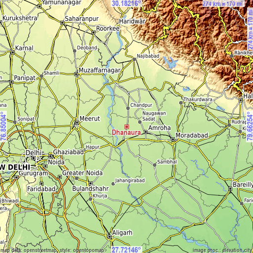 Topographic map of Dhanaura