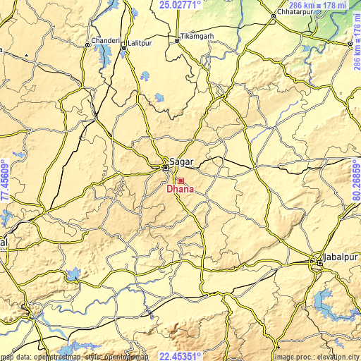 Topographic map of Dhāna