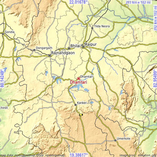 Topographic map of Dhamtari