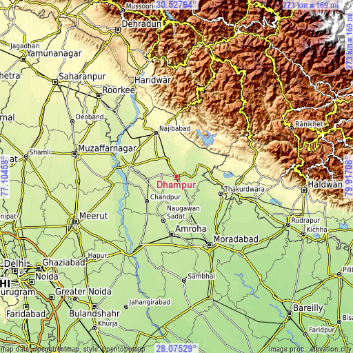 Topographic map of Dhāmpur