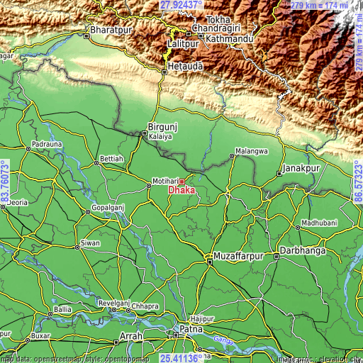 Topographic map of Dhāka