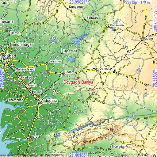 Topographic map of Devgadh Bāriya