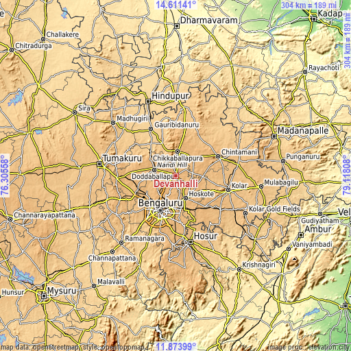 Topographic map of Devanhalli